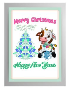 Ox Baby and Christmas tree-Merry Christmas -Happy New Year 2023