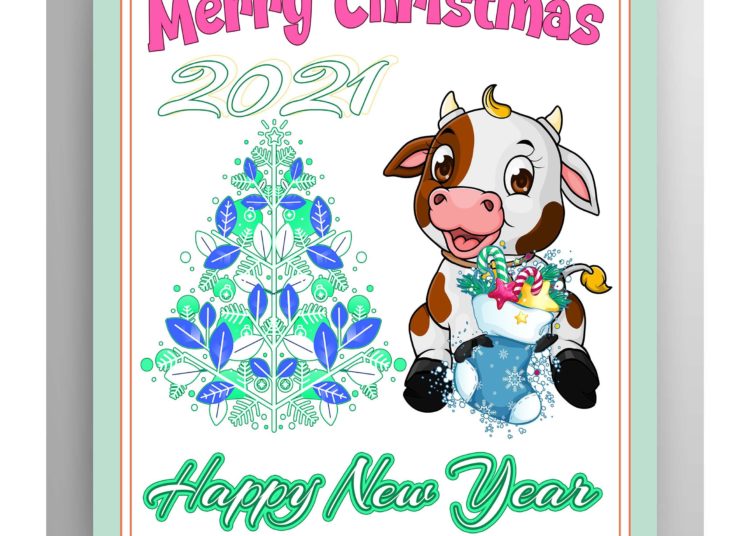Ox Baby And Christmas Tree-Merry Christmas -Happy New Year 2021