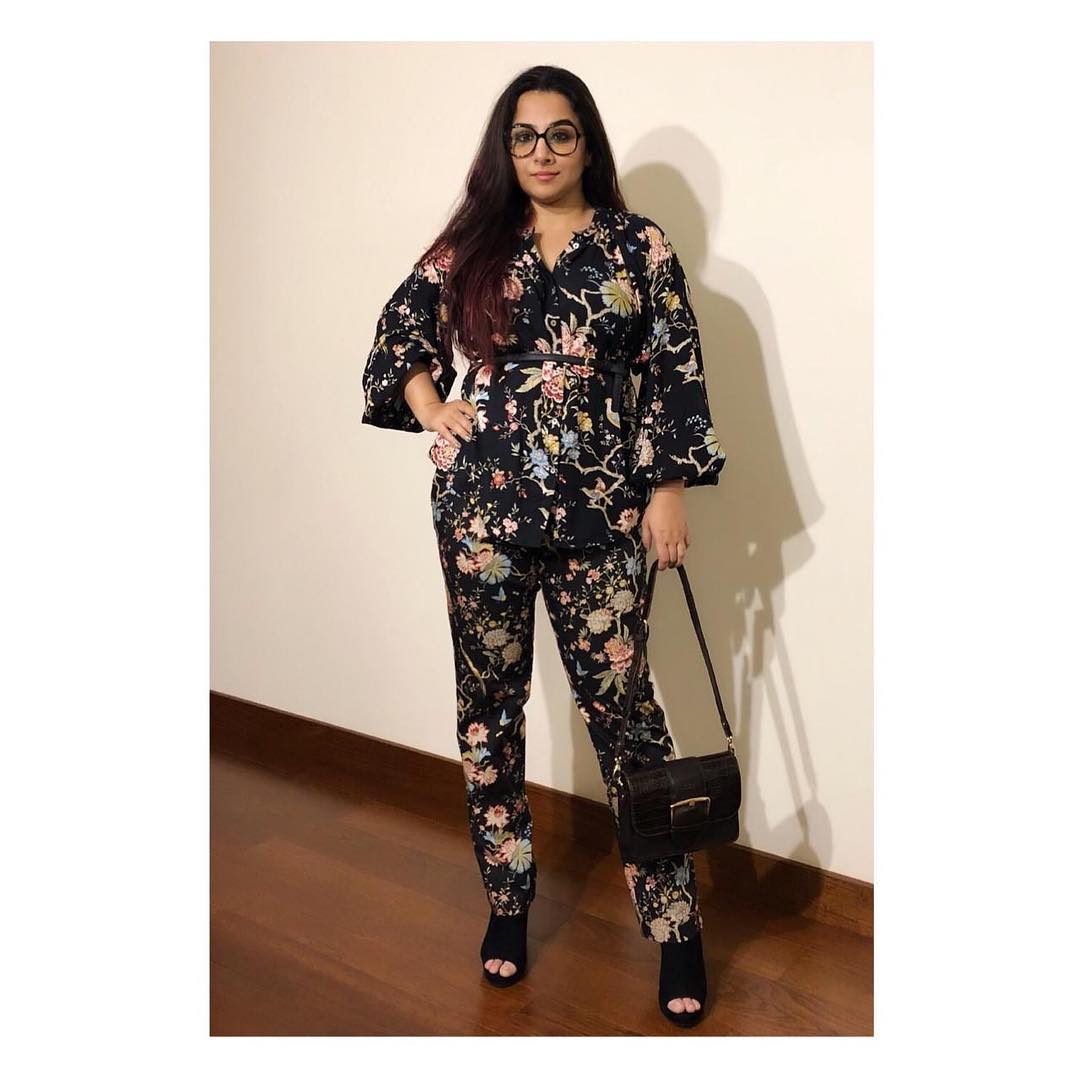 Vidya Balan Tonight … Outfit  
Glasses 
Bag 
Hair  
Makeup  
Styled by… Wallpaper