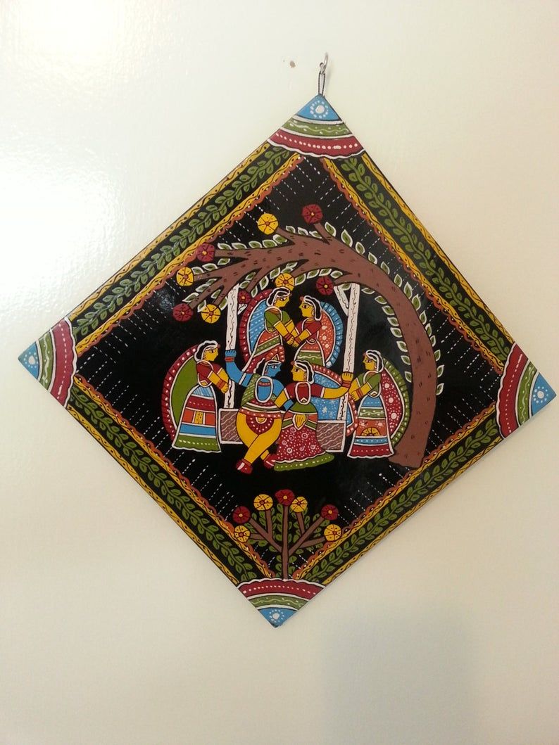 Radha Krishna With Gopis Painting , Rare Indian Craft, Tikuli/Bindi Art, Radha Krsna