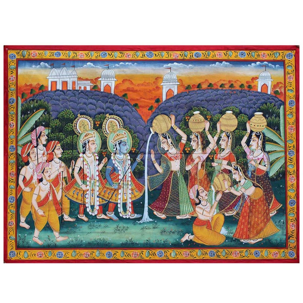 Indian Traditional Krishna With Gopi’s Painting art,Indian home decor art , raslella painting ,fabric painting,indian art,hindu