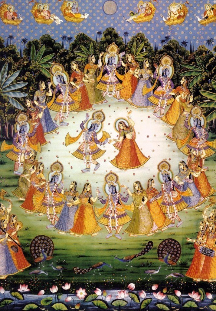 Krishna Collections – Indian Art – Radha and Krishna Dance with Gopis – Large Art Prints