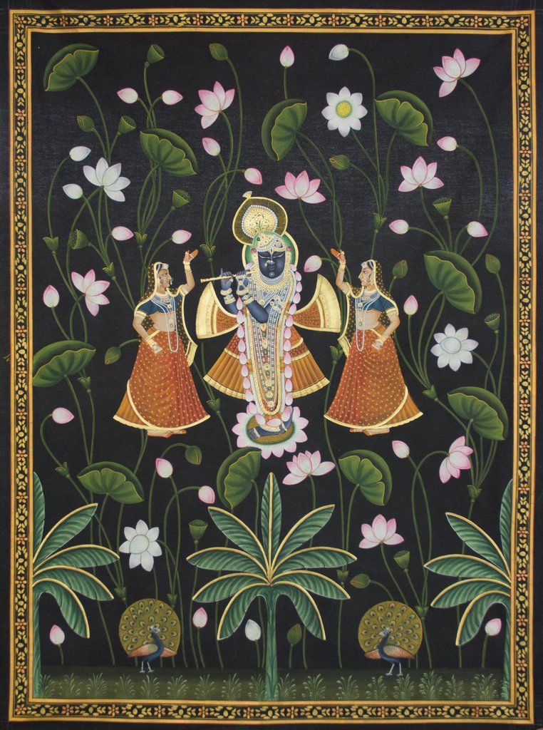 Shree Krishna With Gopis In Lotus