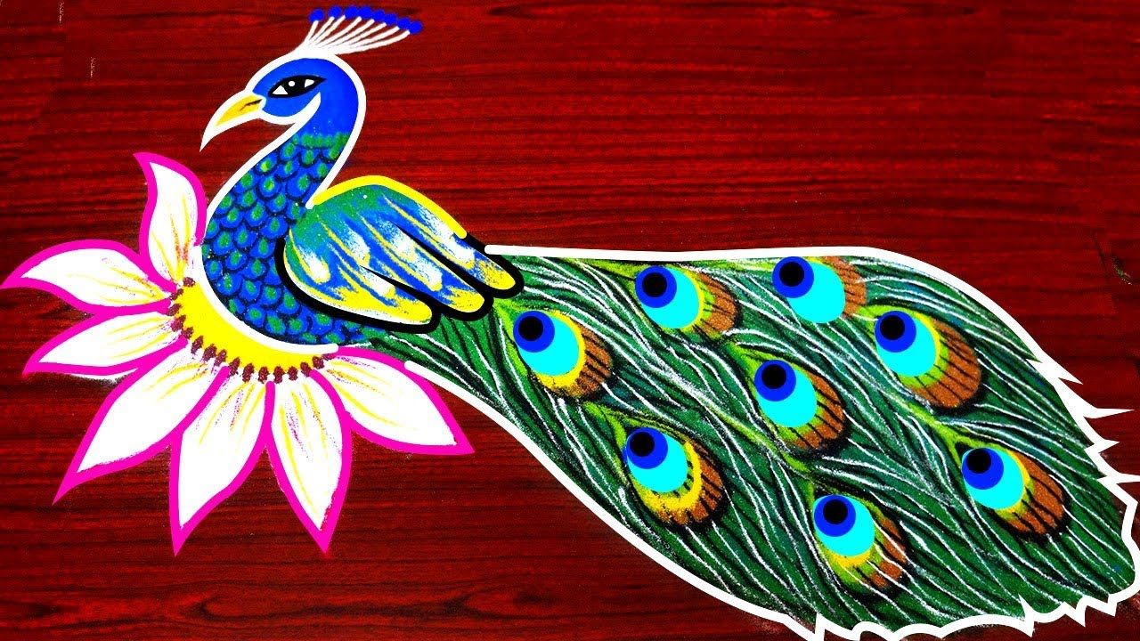 Beautiful and best peacock rangoli designs – simple kolam designs – creative peacock muggulu