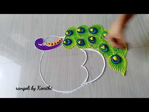 Beautiful &Amp; Innovative Peacock Rangoli For Diwali,Navratri,Dusshera