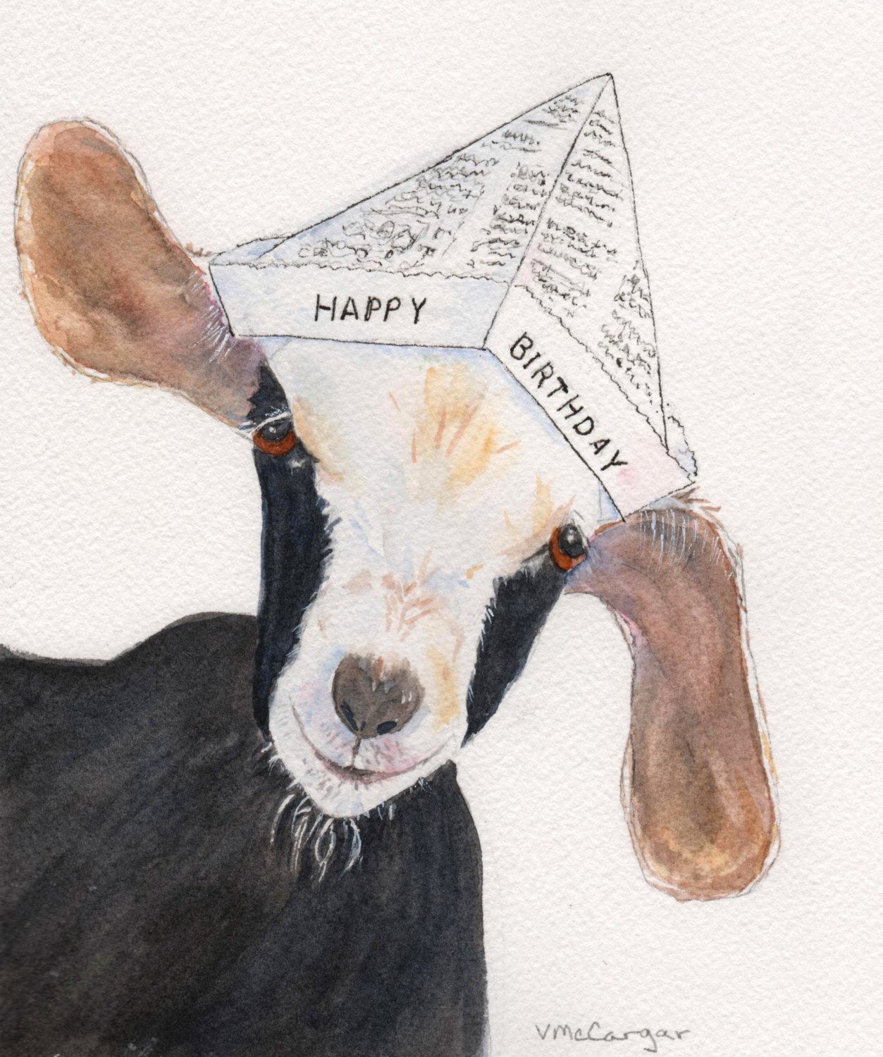 Birthday Goat Card. Goat In Hat. Watercolor Card By | Etsy
