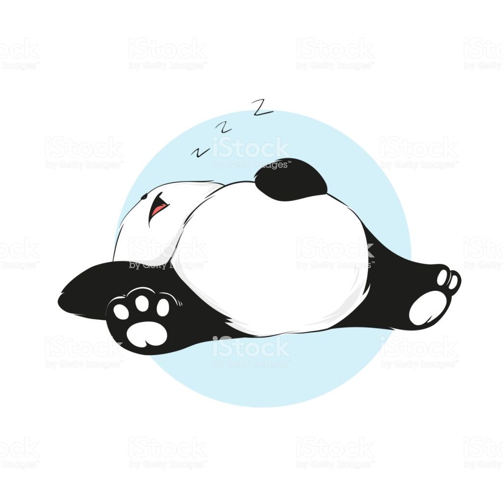 Boring Cute Sleepping Panda In Cartoon Style. Vector Hand Drawn...