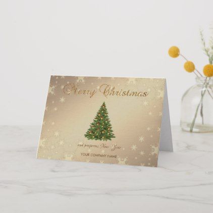 Christmas Treegold Snowflakes Corporate Greeting Holiday Card