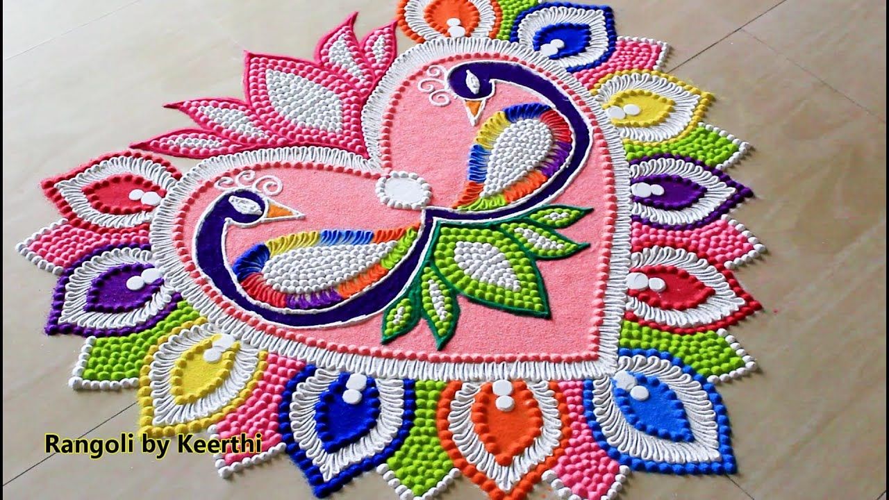 Colourful Peacock Rangoli For Diwali L Diwali Special Rangoli Designs Lमोर दिवाली रंगोली डिजाइन