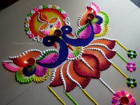 Diwali Special Twin Peacock Rangoli | Diya Rangoli | Beautiful And Unique Rangoli For Diwali