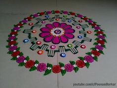 Easy New Multicolored Rangoli With Roses Border | Easy Rangoli Designs | Simple Kolam Designs