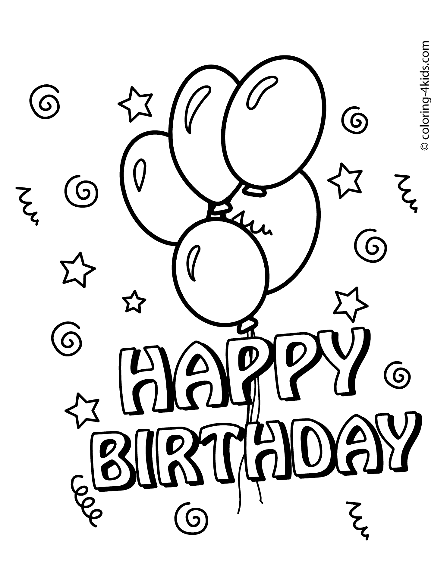 Happy birthday coloring pages with balloons for kids