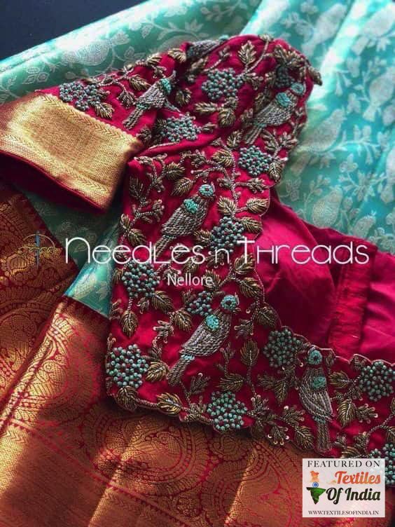 Heavy embroidery Designer trending Best South Indian Wedding blouse front silk saree