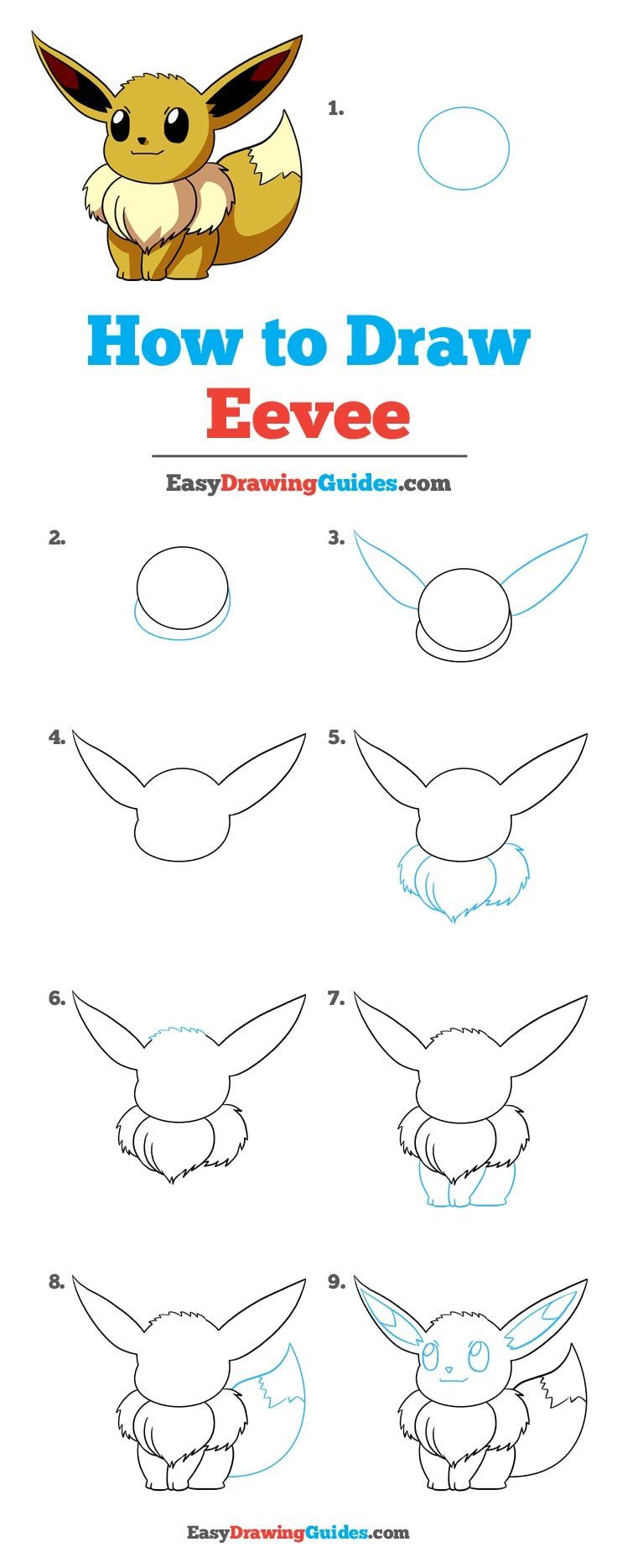 How to Draw Eevee from Pokémon | Drawing tutorials for beginners, Easy drawings, Drawing for beginne
