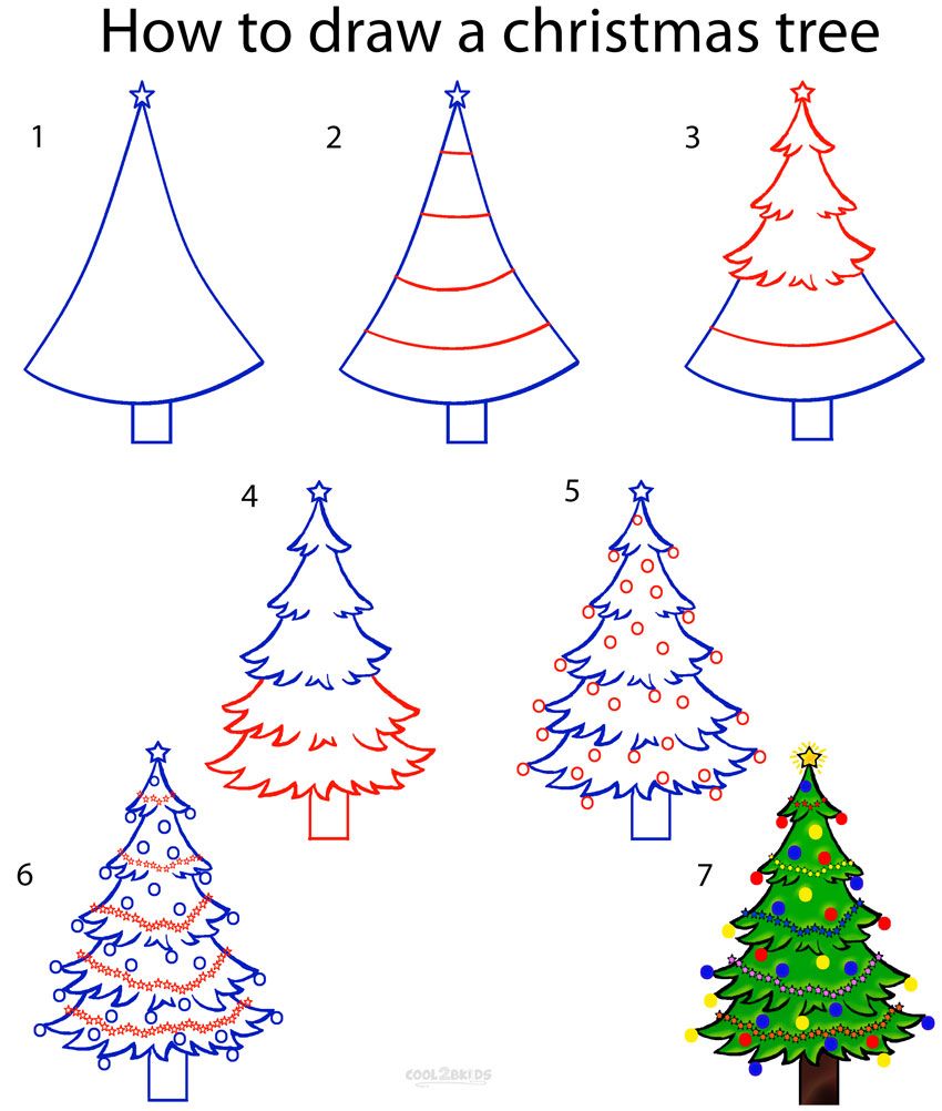 How To Draw A Christmas Tree Step By Step Pictures