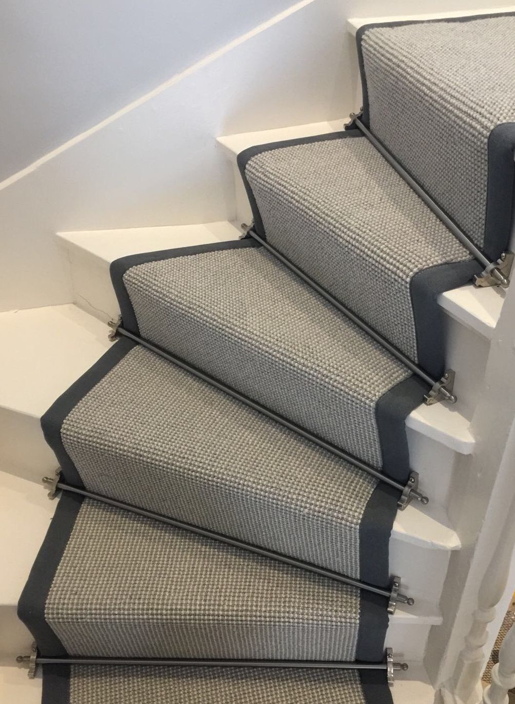 Light Grey Loop Pile Carpet Stair Runner with Black Taped Edge 