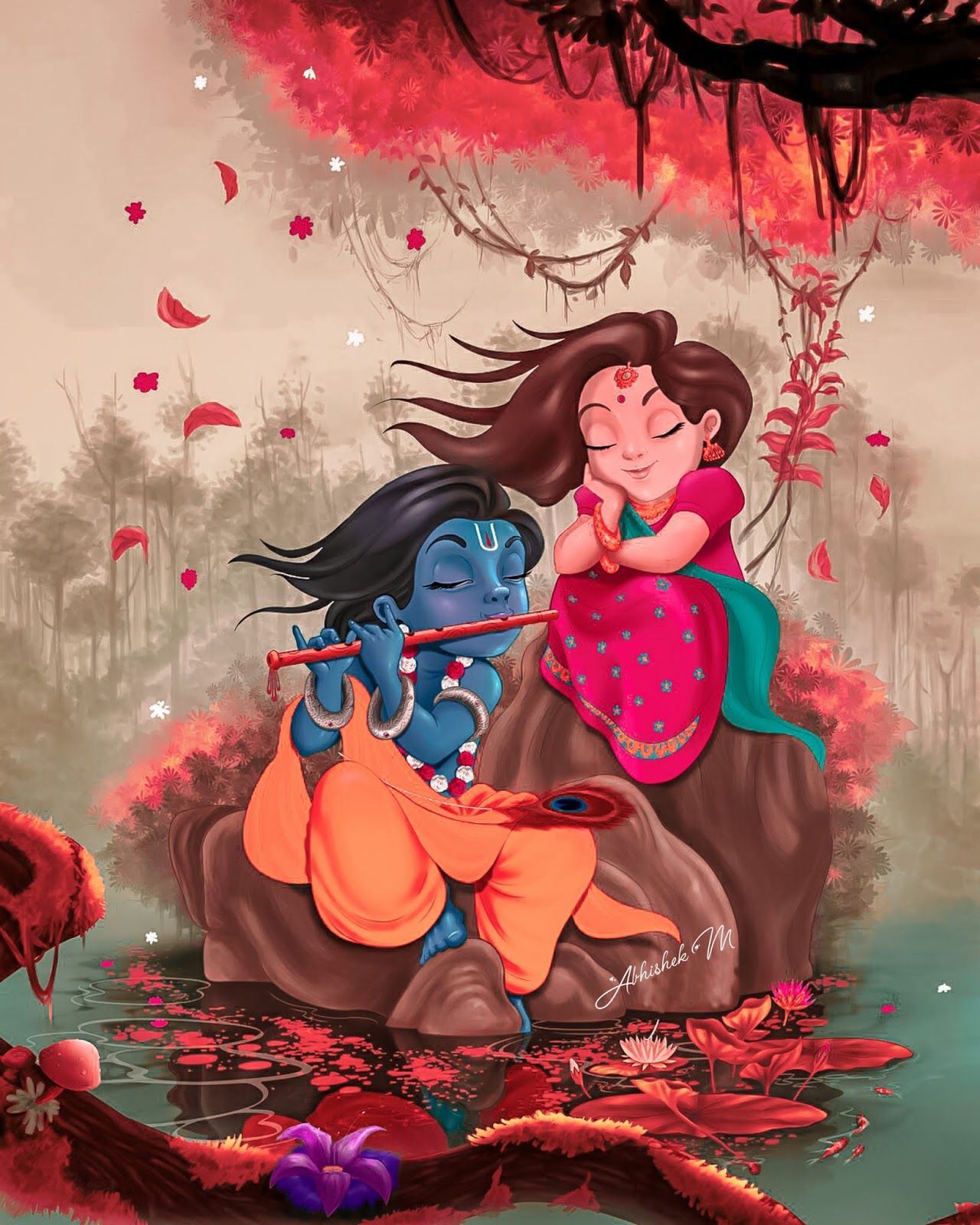 Radha krishna Cute art Mobile Wallpaper