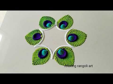 Satisfying And Relaxing Rangoli Art Therapy Video/ Innovative Peacock Feather Rangoli Design