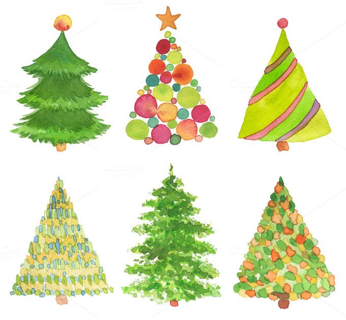 Set Of Watercolor Christmas Tree By Liliia Rudchenko On Creative