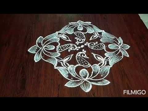Simple Rangoli Designs//7-3 Dots//Lotus Peacock Kolam