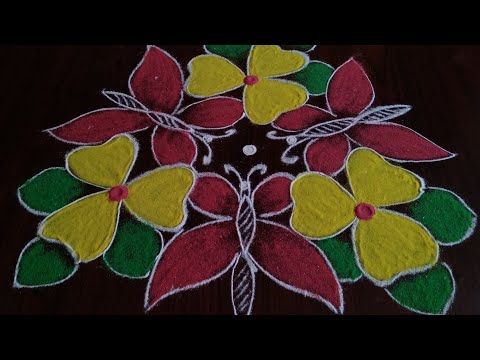 Simple And Easy Beautiful Butterfly Rangoli {7×4} Dot'S..