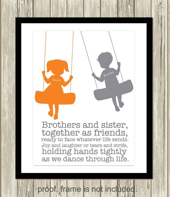 Sister and brother wall art, siblings art, personalized kids art, shared room decor. boy girl art, brother sister quote, custom colors