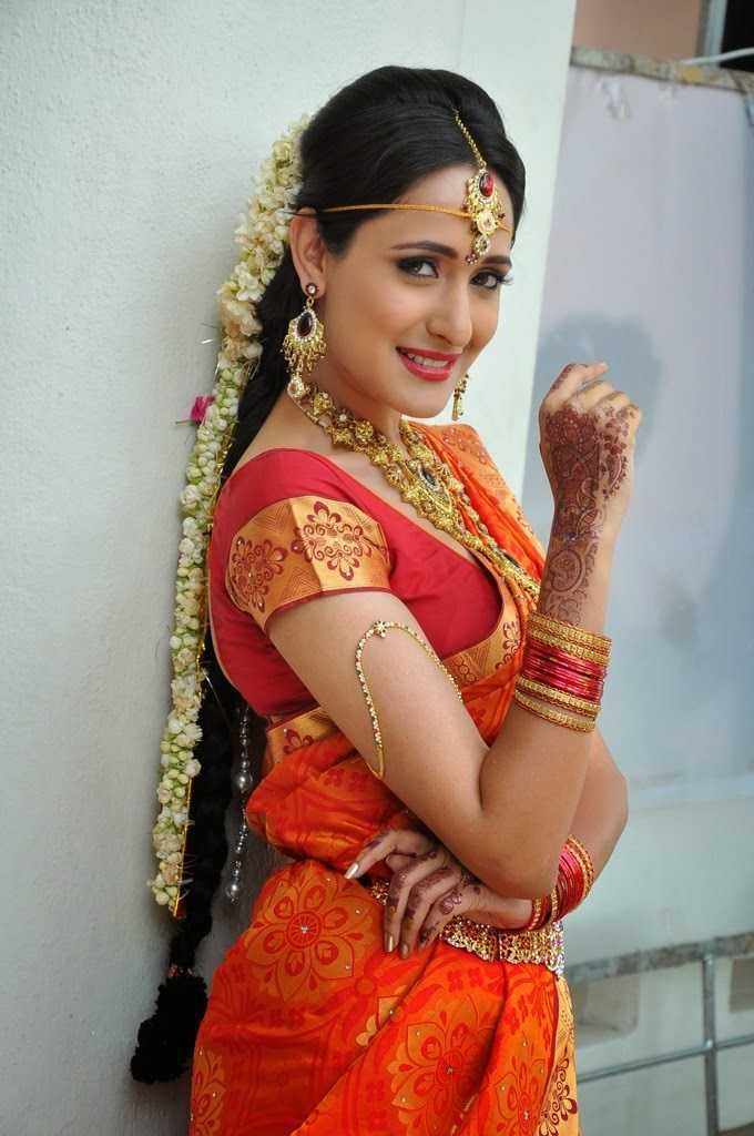 Telugu Actress Pragya Jaiswal Orange Saree Images 2023