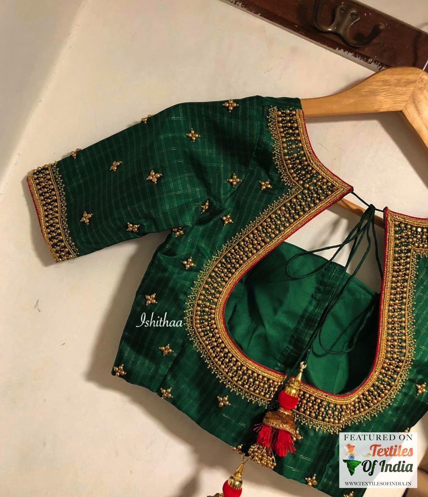 Top 100 U neck design Bejewelled Stunning South Indian ideas Wedding silk saree blouse front / back