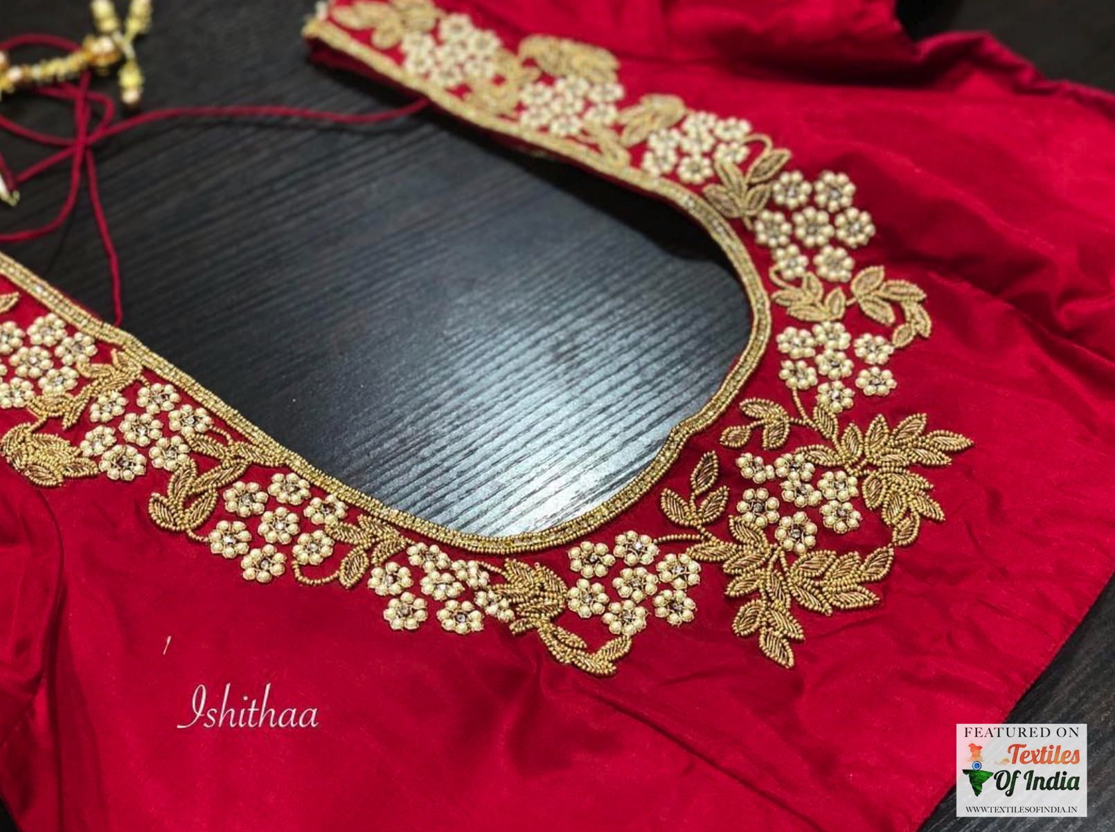 U Neck blouse Designer trending Best South Indian Wedding blouse front / back