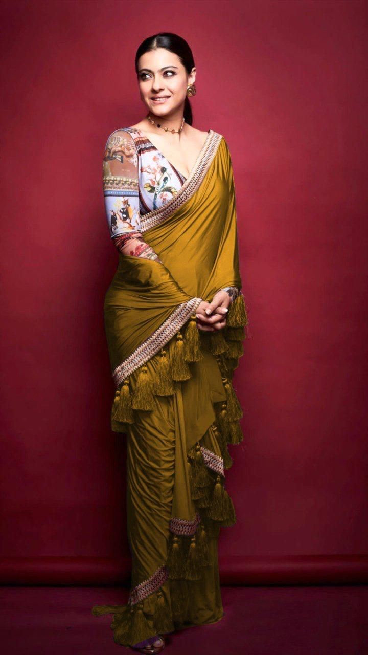 Utsav Fashion Kajol Golden Color Heavy Rangoli Designer Saree