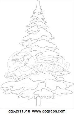 Vector Art - Christmas Tree With Snow, Contour. Clipart Drawing Gg62911318