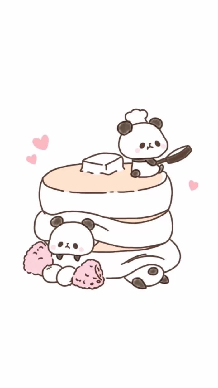 Wallpaper Cute Panda Pancakes Illustration