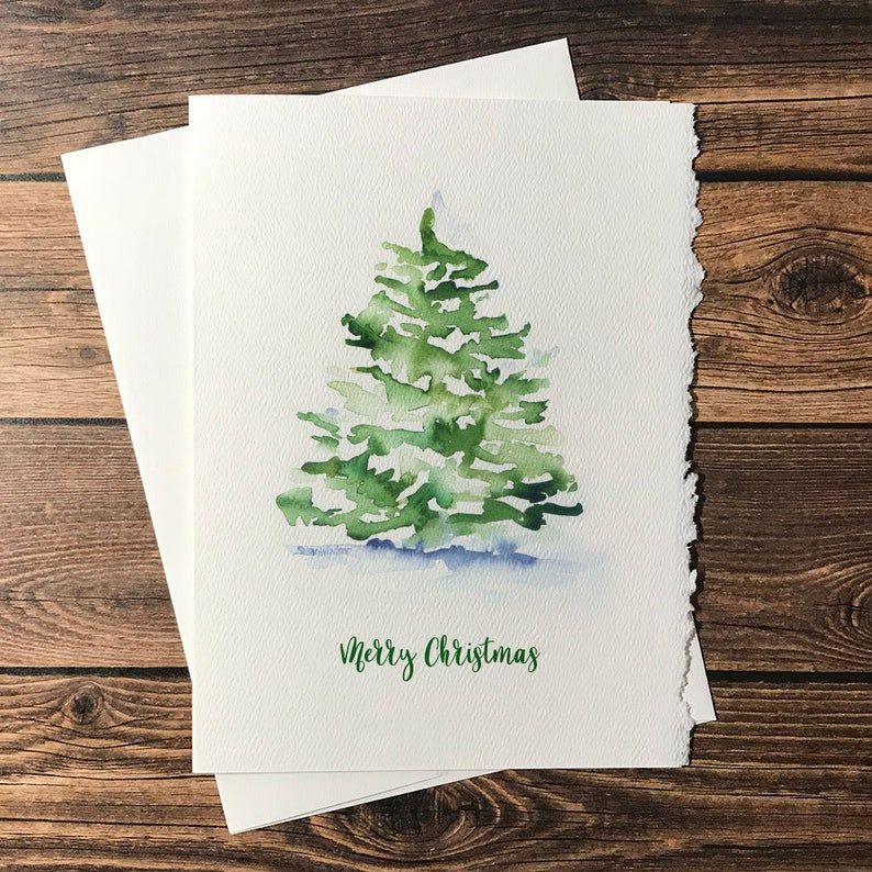 Watercolor Christmas Tree Set Of 10 Christmas Cards