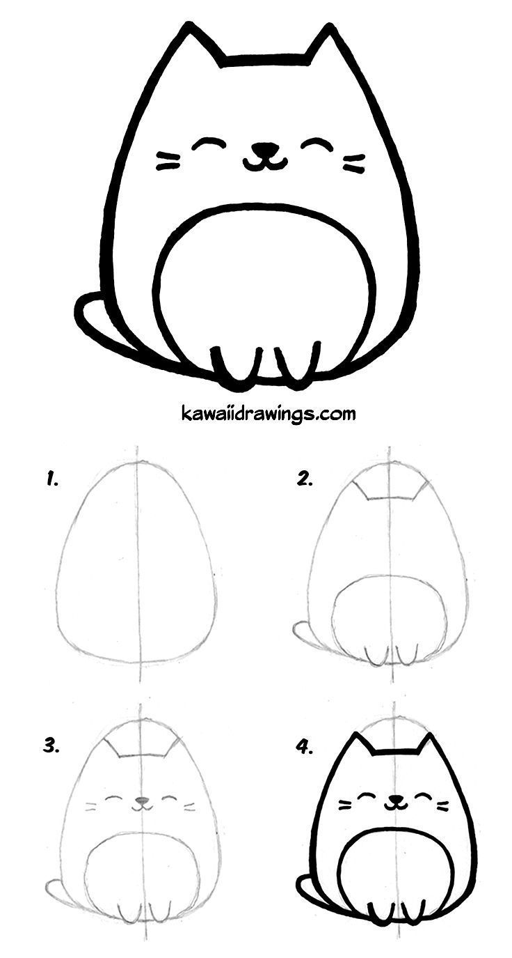 Wie zeichne Kawaii Katze in 4 einfachen Schritten. Kawaii Zeichnung Tutorial, Sc…