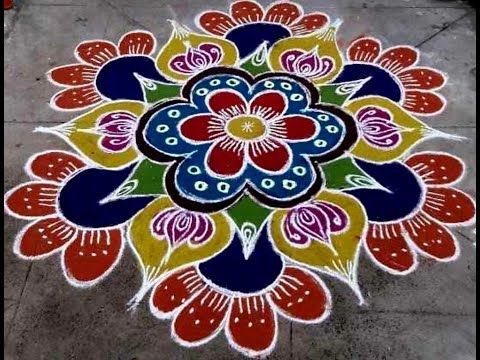 ரங்கோலி கலர் கோலம்/Simple Color Rangoli Design /Muggulu Design Rangoli