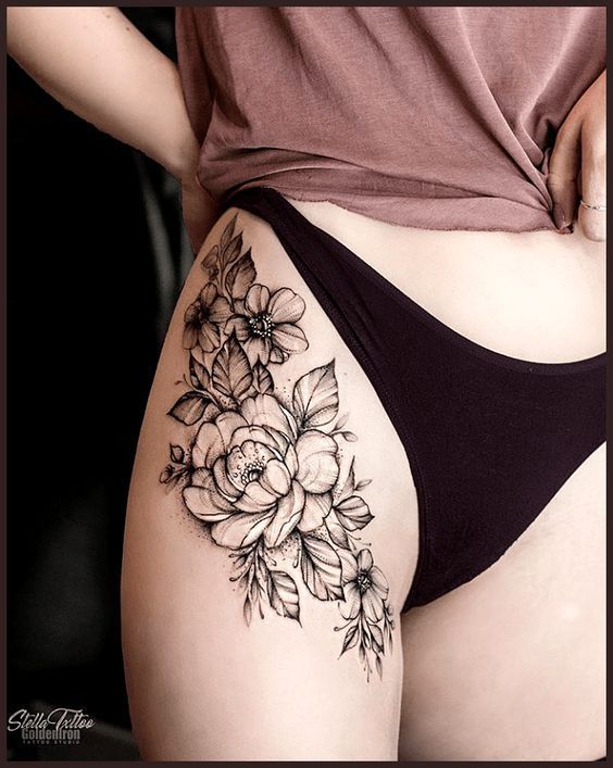 40 Elegant Unique Flower Thigh Tattoos Design For Women ……