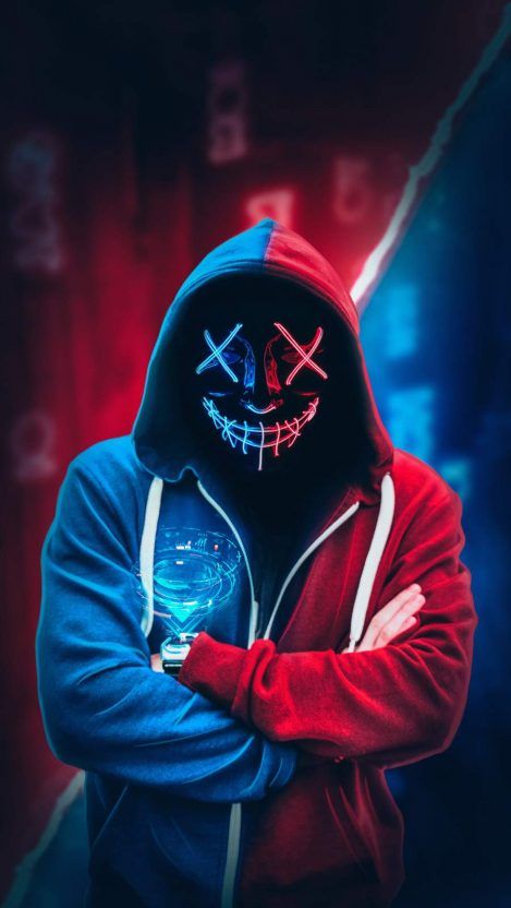 Anonymous Neon Mask Hoodie iPhone Wallpaper Free