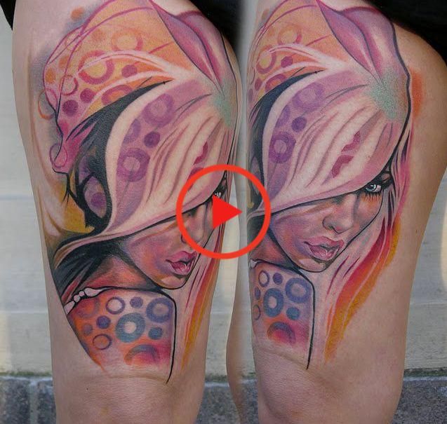 Beautiful Thigh Tattoo Girls Face « Inked Inspiration. A collection of free tattoo photos, pictures
