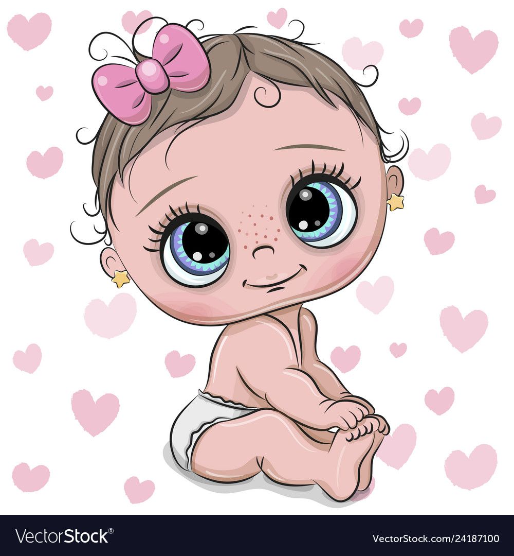 Cartoon Baby Girl On A Hearts Background Vector Image
