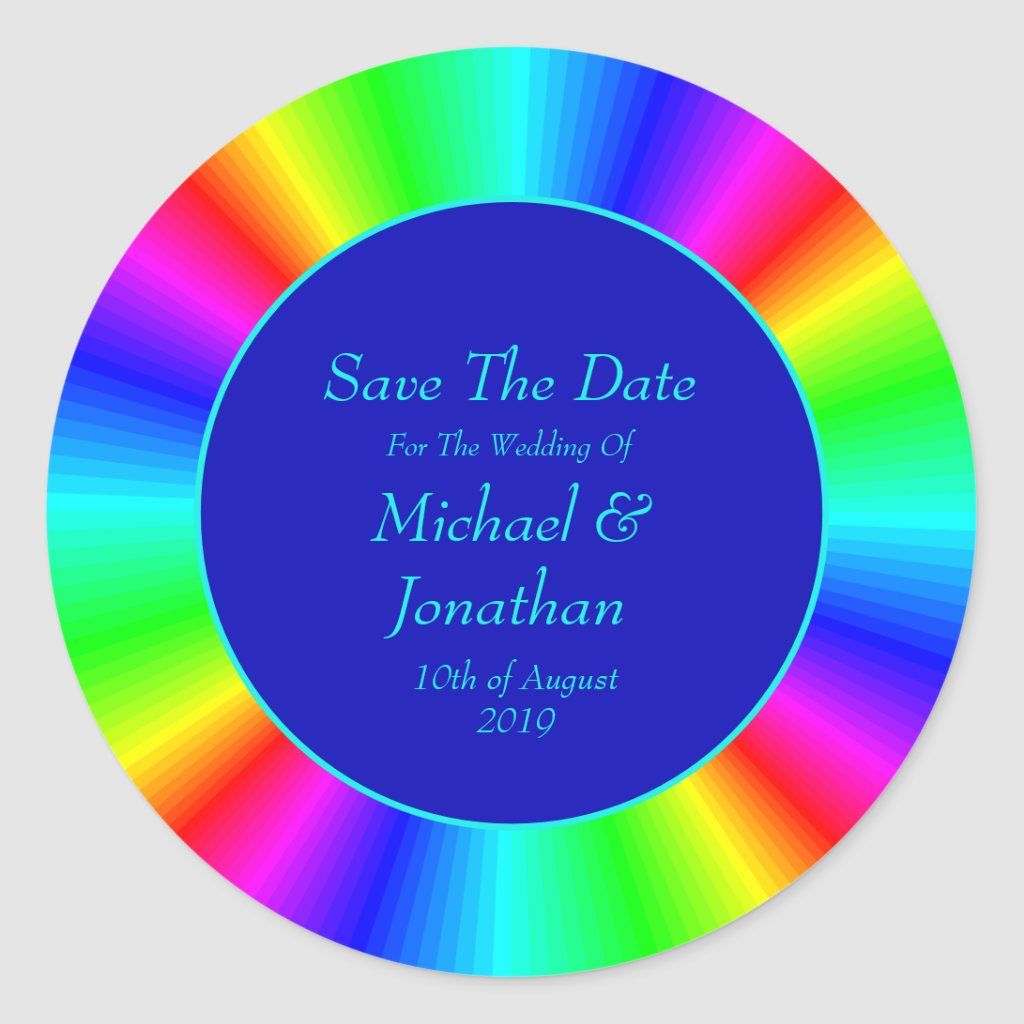 Colorful Bright Rainbow Wedding Save The Date Classic Round Sticker