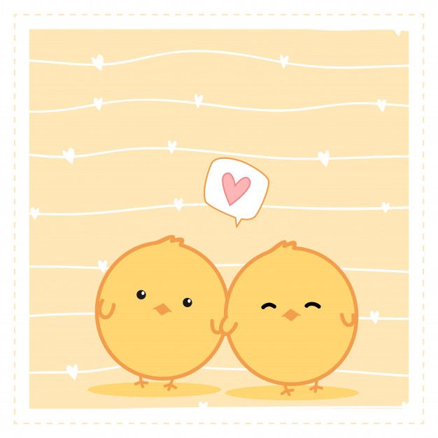 Cute Little Chicken Couple Cartoon Doodle Wallpaper