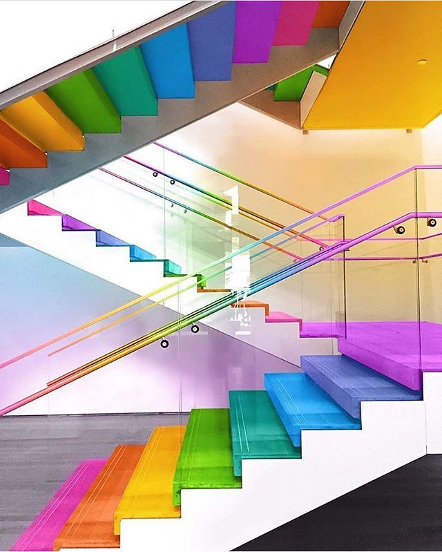 Design Milk on Instagram: “@space.ram takes ordinary scenes and transforms them into fun, colorful #rainbow images, like this #staircase from the…”