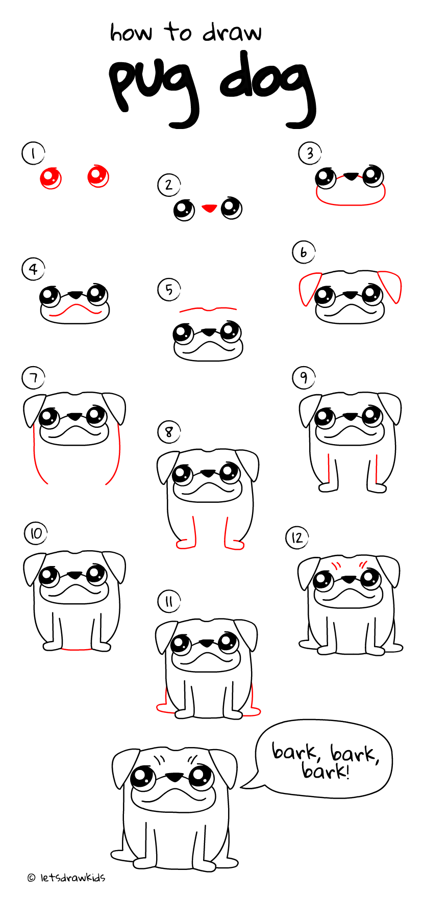 Drawing Pug | How To Draw Dog Easy | Drawing Dog For Kids