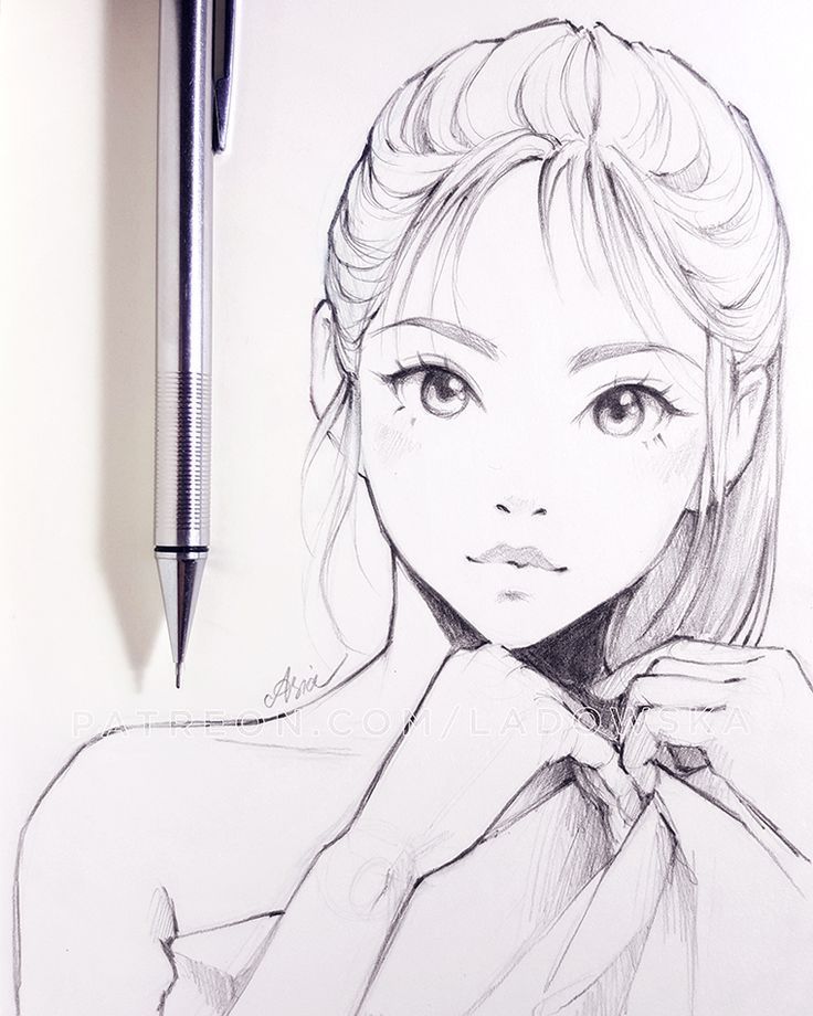 Drawing Manga Girl Tied Hair Cute Kawaii Eyes By Ladowska