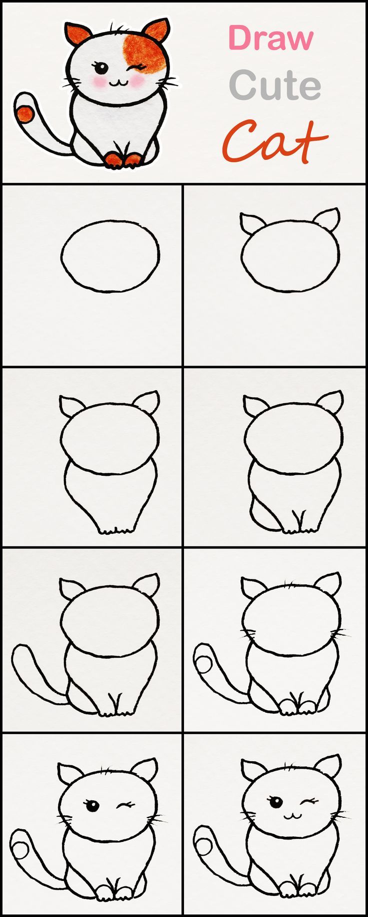 How to draw a cute Cat | Step by step art for kids