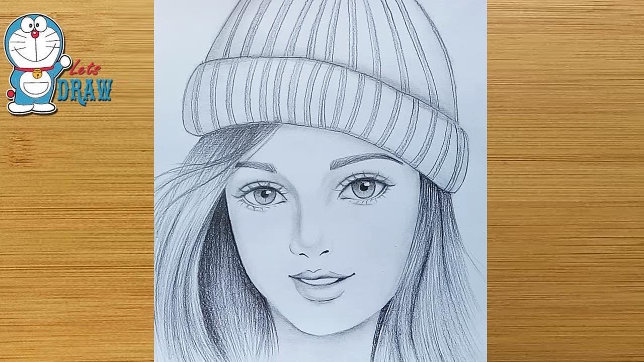 How to draw a girl wearing winter cap for beginners || Pencil sketch || bir kız nasıl çizilir