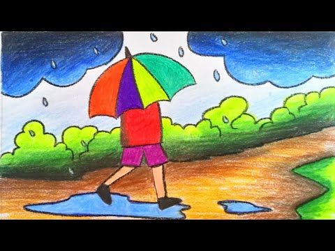 How to draw scenery of rainy season step by step for children’s with color (very easy drawing)