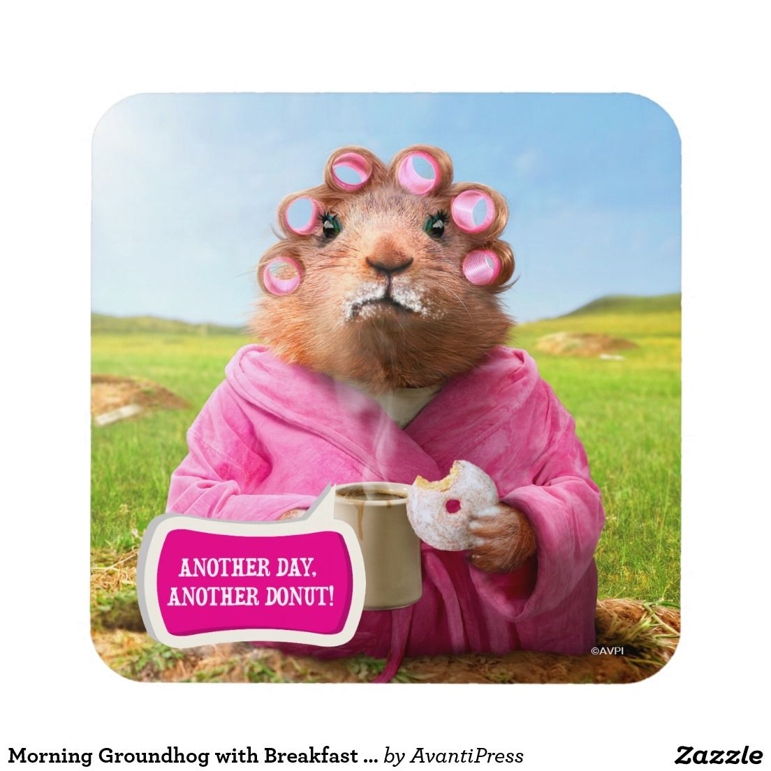 Morning Groundhog With Breakfast Donut And Coffee Coaster 2021