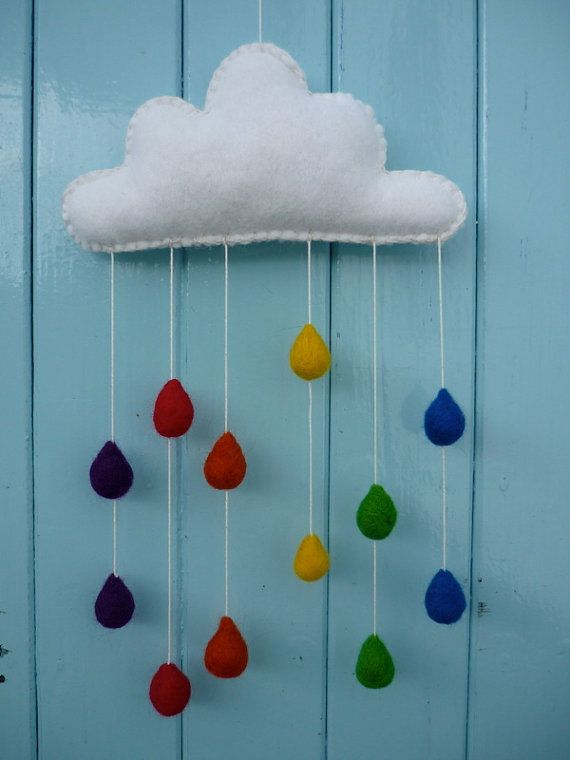 Needle Felt Raindrop Mobile Kit – Rainbow colours