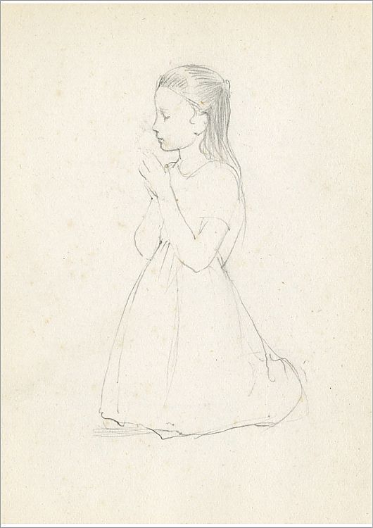 Print Of Pencil Sketch Of Girl Praying